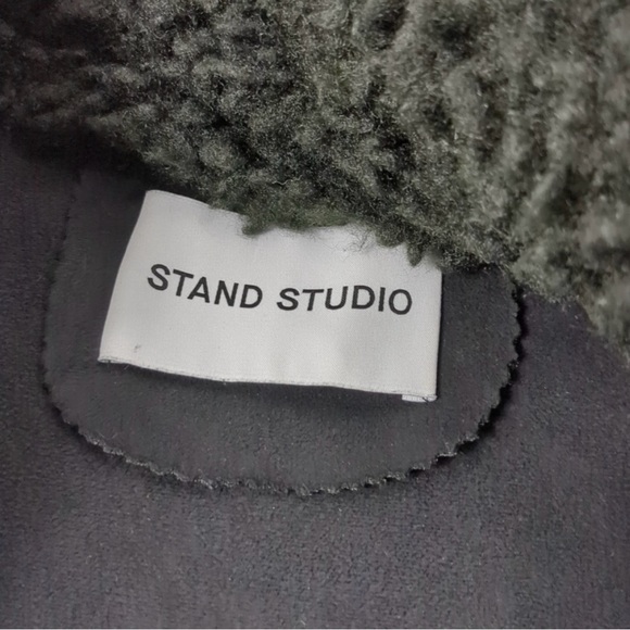 Stand Studio Gwen Faux Shearling Fur Oversized Coat Black - Picture 5 of 7